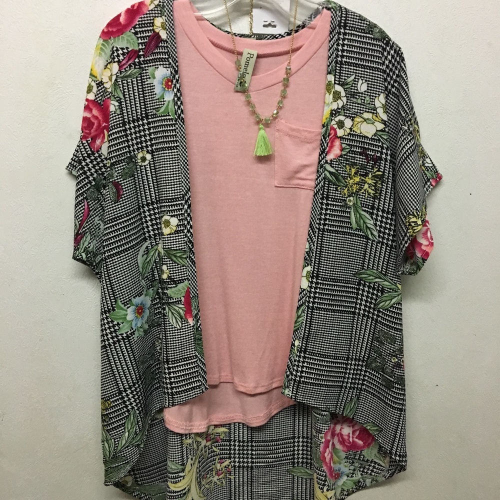 Toddler Girls KImono Black Plaid and Floral